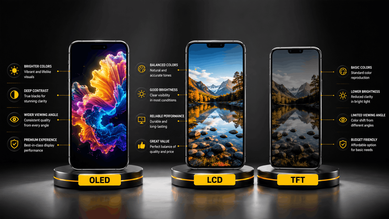 OLED vs LCD vs TFT Mobile Panels comparison
