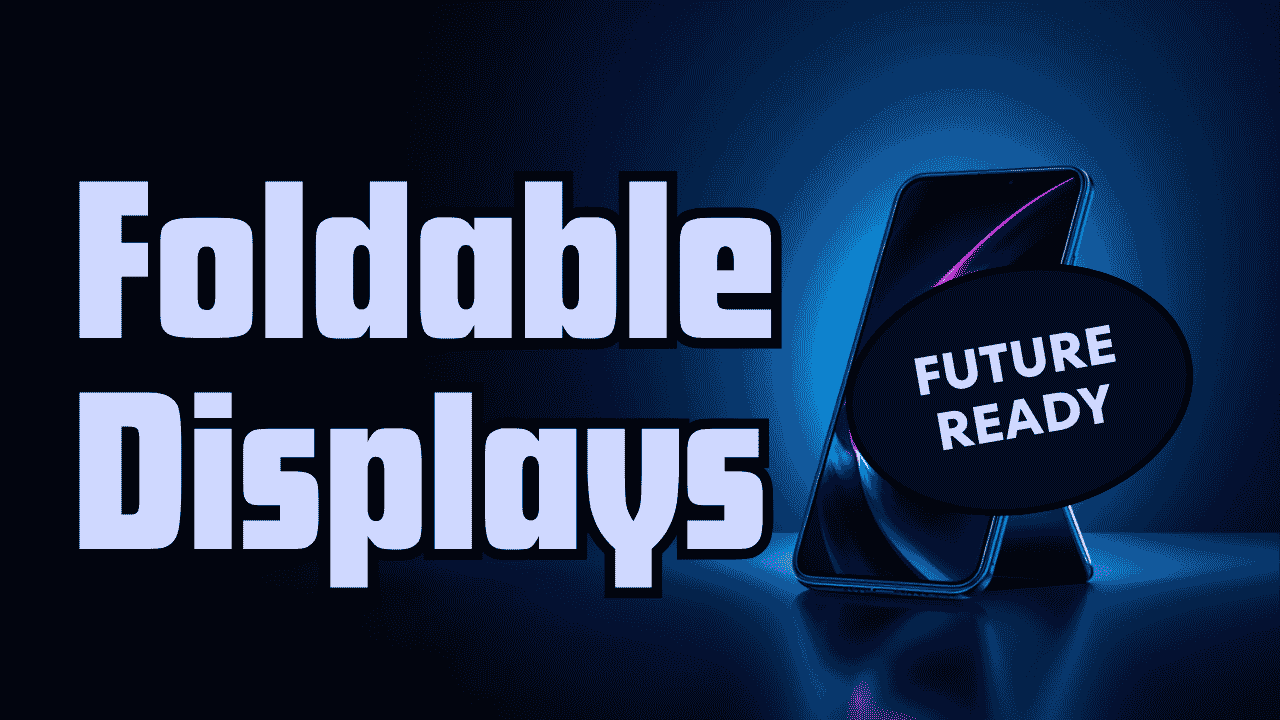 Modern foldable smartphone displaying Samsung Flex Titanium foldable display technology with reduced screen crease